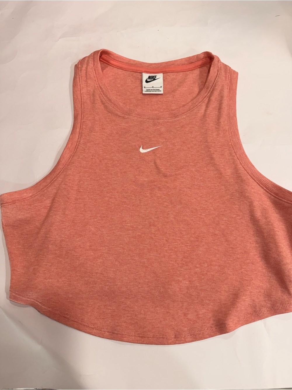 Nike Women's Coral-Orange Crop Tank with White Swoosh